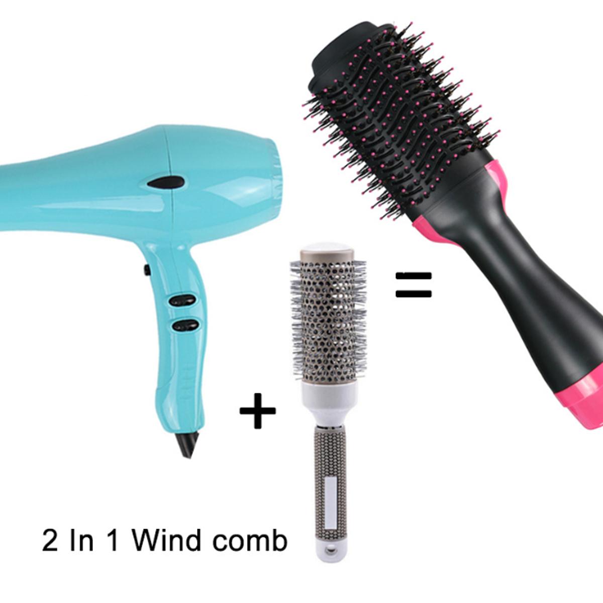 2 in 1 Multifunctional Hair Dryer & Volumizer Rotating Hair Brush Roller Rotate Styler Comb Styling Straightening Curling Iron