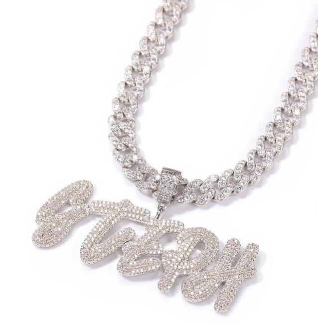 Customized Name Necklace Doulble Layer Curise Letters Pendant Ice Out 9mm Cuban Chain Necklace Best Gift Hiphop Jewelry