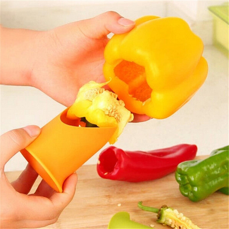 2in1 Pepper Chili Bell Jalapeno Corer Seed Remover Green Pepper Chilli Cutter Corer Slicer Fruit Peeler Kitchen