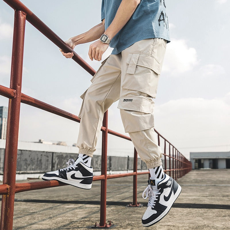 Trendy student sports pants with leggings, men's cropped pants, autumn new casual Harlan pants