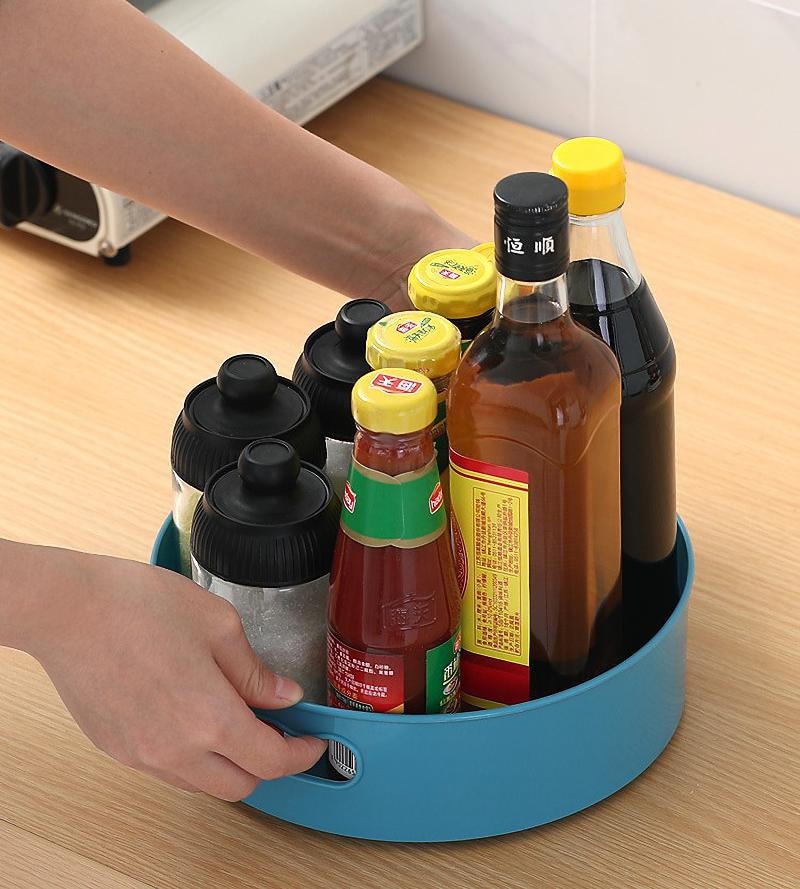 360 Rotating Tray Turntable Kitchen Storage Containers for Spice jar Food Snack Tray Non Slip Bathroom Dried Storage Plate