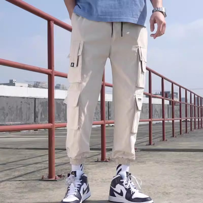 Trendy student sports pants with leggings, men's cropped pants, autumn new casual Harlan pants