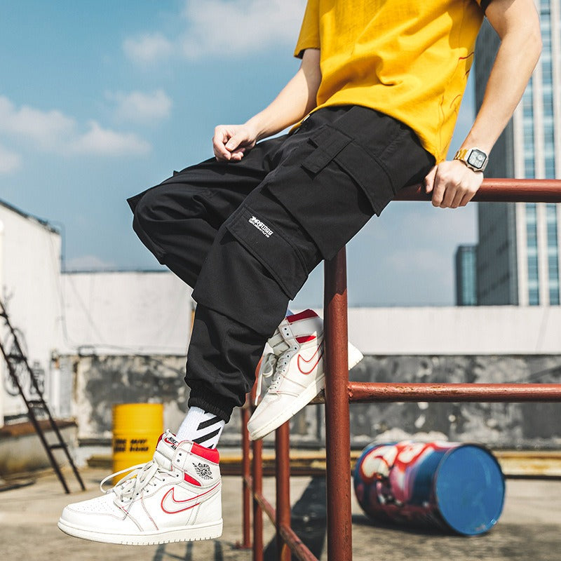 Trendy student sports pants with leggings, men's cropped pants, autumn new casual Harlan pants