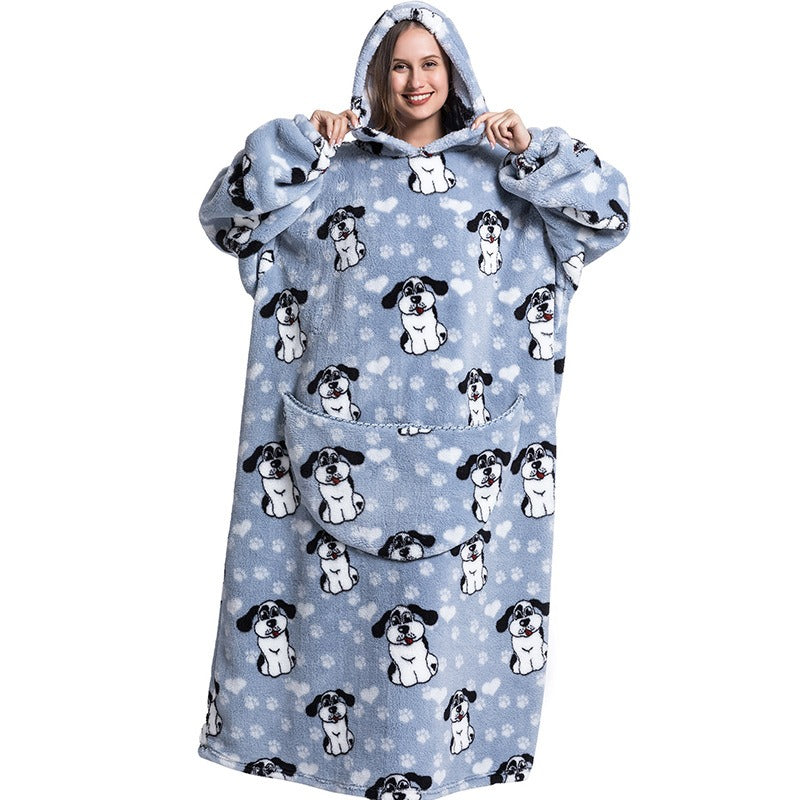 Super Long Flannel Blanket with Sleeves Winter Hoodies Sweatshirt Pullover Fleece Giant Wearable Blanket Hoodie Oversized