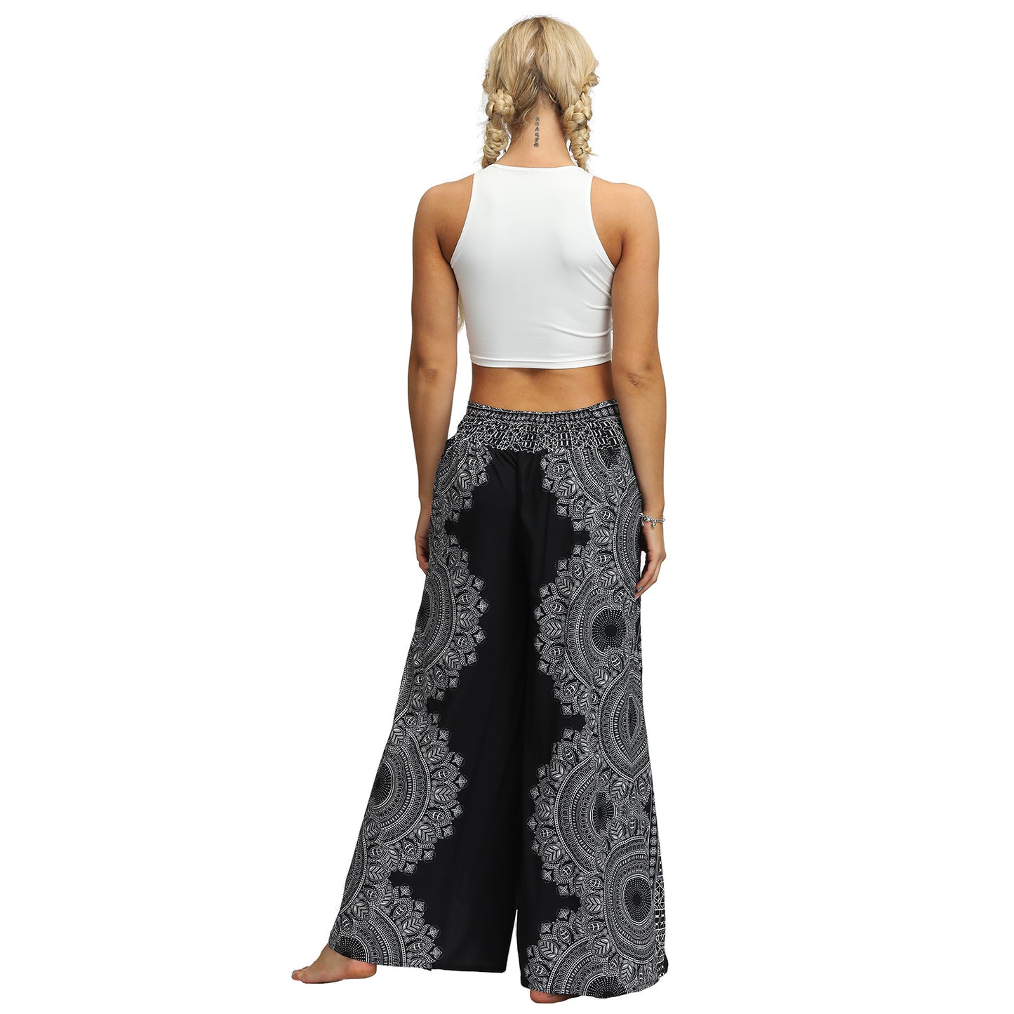 Ethnic Print Loose Slit Wide Leg Pants Women's Fitness Sports Yoga Dance Pants