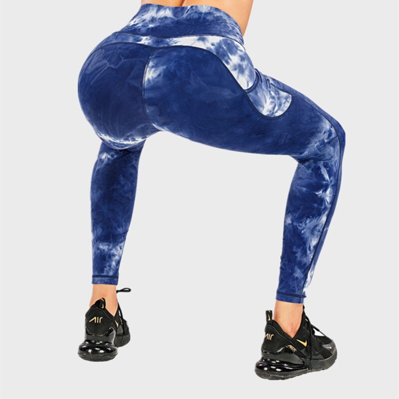 Tie-dye Workout Yoga Pants High Waist Elastic Tights Sports Hip Lift Pocket Seamless Fitness Leggings