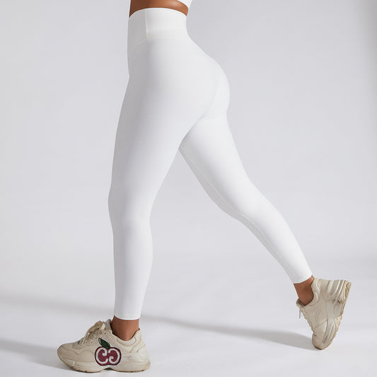 New Running Sports Fitness Pants Ribbed Hip Lift High Waist Belly Pants Elastic Yoga Pants Women
