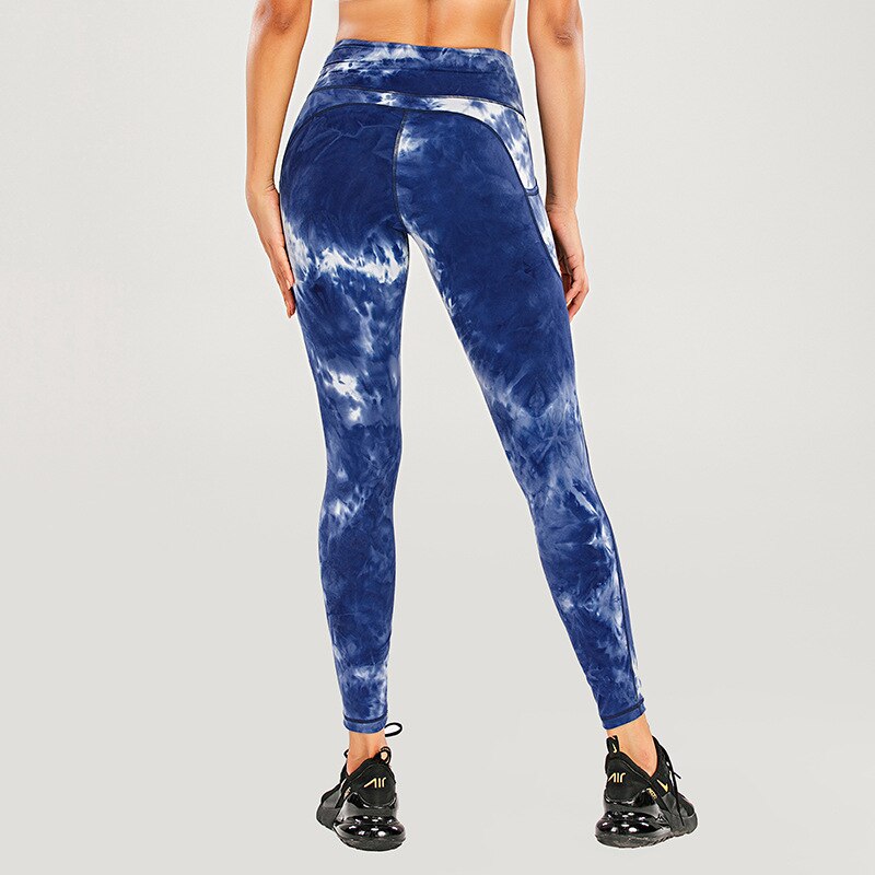 Tie-dye Workout Yoga Pants High Waist Elastic Tights Sports Hip Lift Pocket Seamless Fitness Leggings