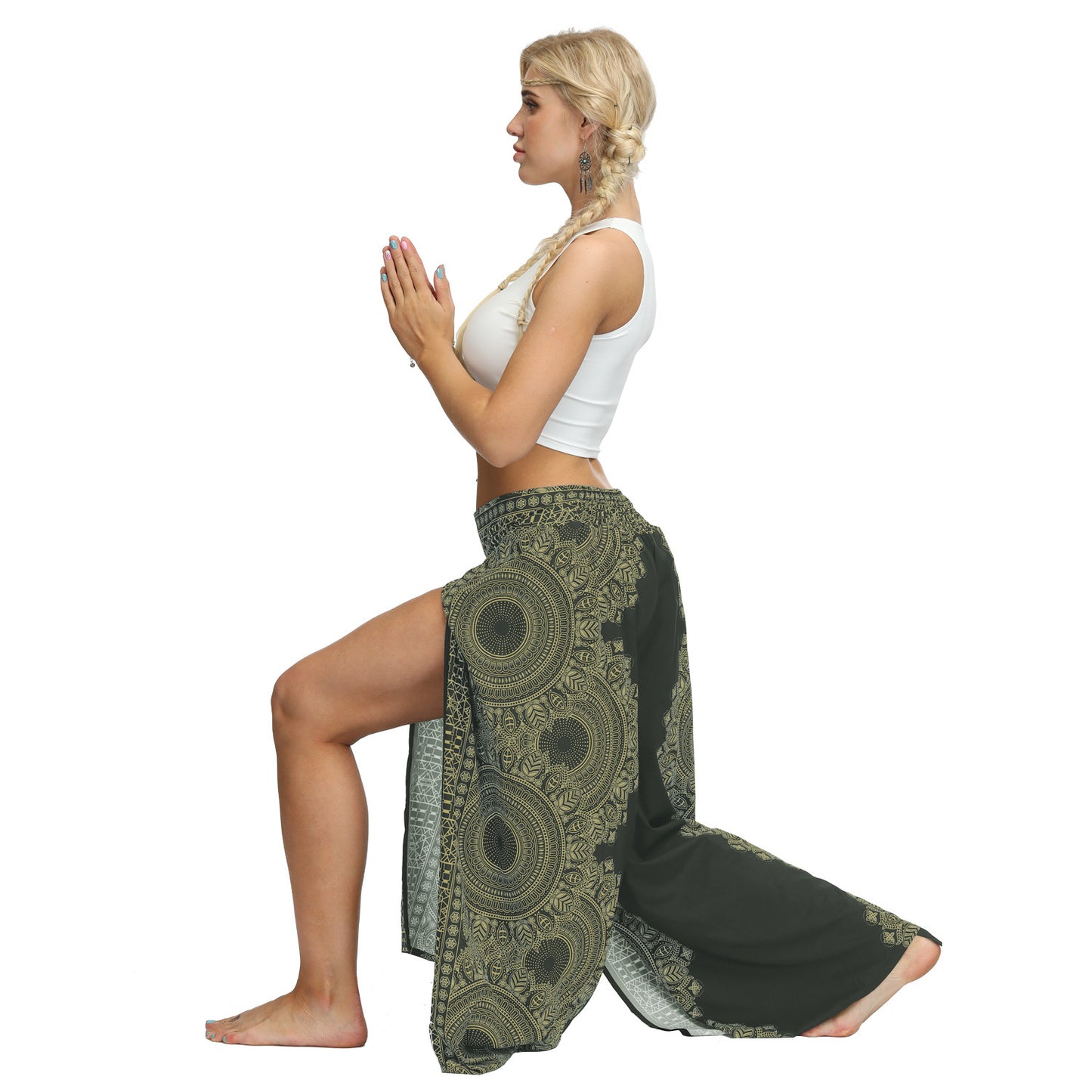 Ethnic Print Loose Slit Wide Leg Pants Women's Fitness Sports Yoga Dance Pants