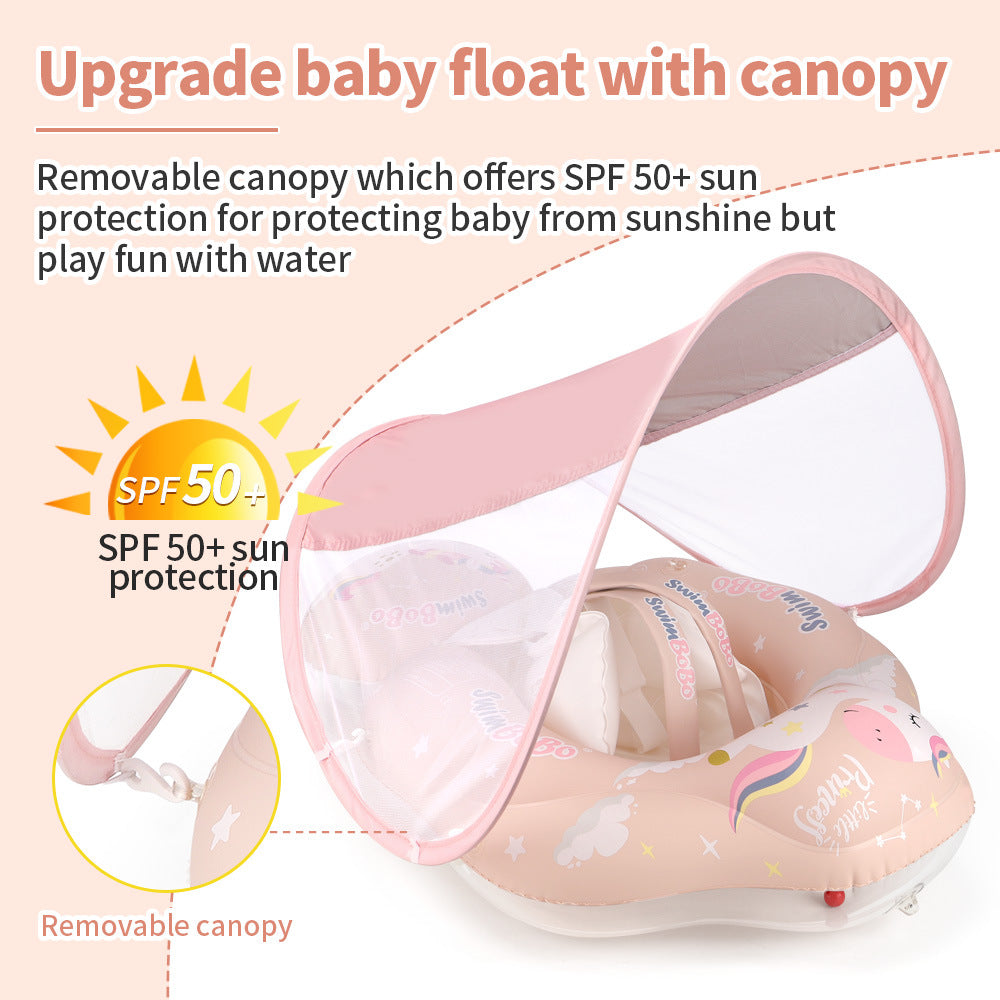 Swimbobo Baby Swimming Ring Lying Ring Children's Swimming Ring Armpit Ring Sunscreen Shade Pink Pony